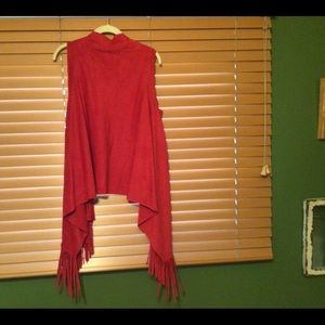 Women’s Large, Red Fringed  Vest, Suede like material